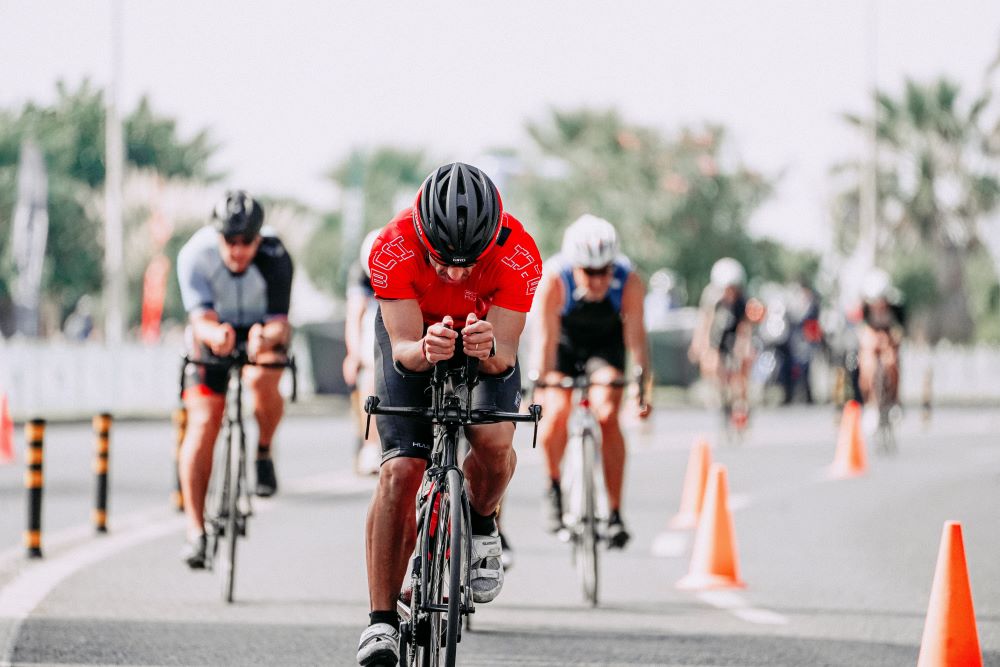 A cyclist riding using Triathlon bars